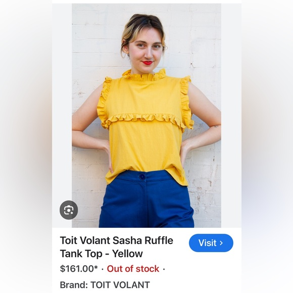 TOIT VOLANT SASHA RUFFLE LADIES YELLOW BLOUSE-L -RARE! - Picture 2 of 9